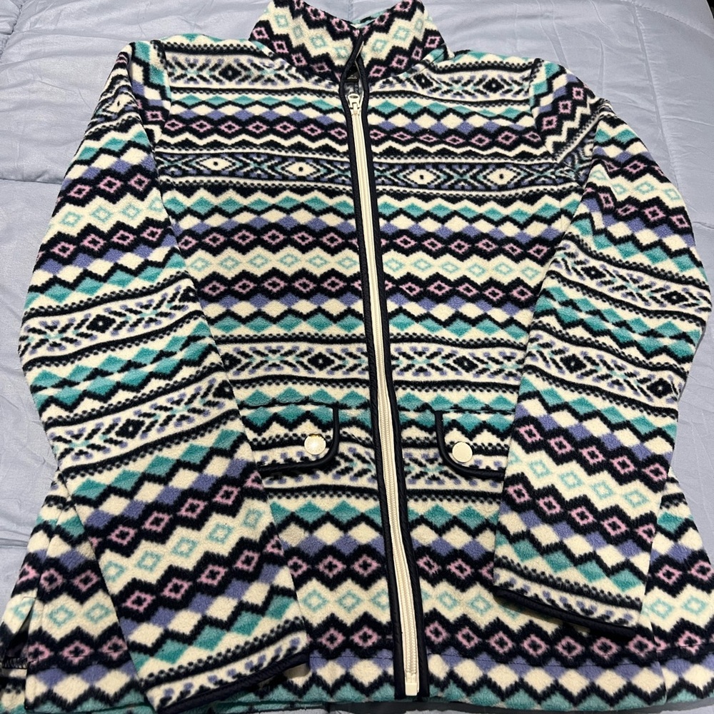 Talbots Fair Isle Aztec Print Fleece Jacket Size P(xsmall)